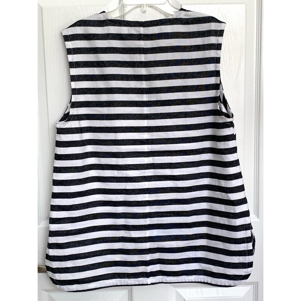 Kate Spade Saturday Linen Cotton Top Minimalist Clean Girl Black White Stripe XL - Picture 4 of 6